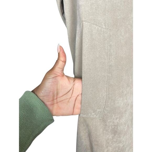 Vintage 90s London Fog Faux Suede Tan Trench Coat Size 8 Button Down w/Hood - Picture 11 of 15